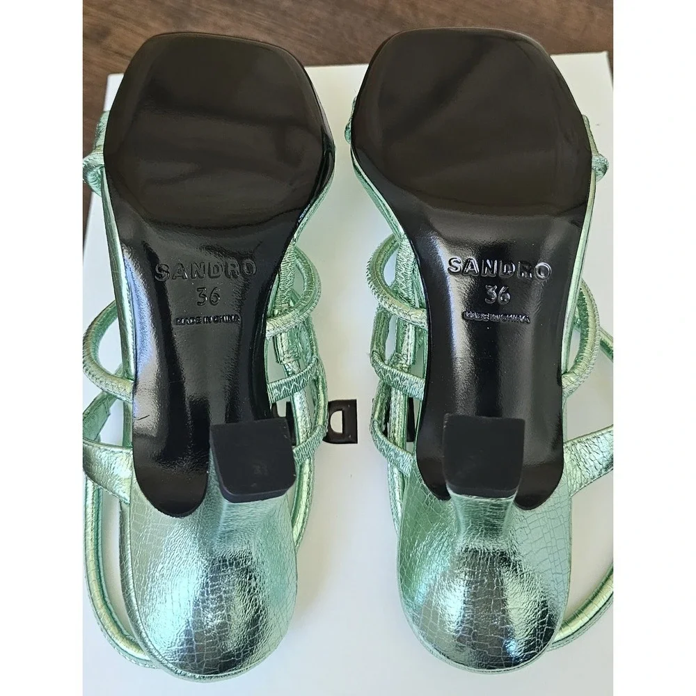 SANDRO Women's Noelis‎ Metallic Pale Green Slingback Heeled Sandals. Size 36
